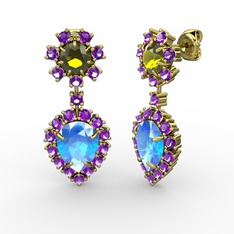 Akuamarin, ametist ve peridot 925 ayar altın kaplama gümüş küpe