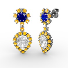 Seranta Damla Küpe - Swarovski, sitrin ve lab safir 8 ayar beyaz altın küpe #v1ote7
