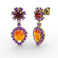 Seranta Damla Küpe - Sitrin, ametist ve garnet 8 ayar altın küpe #vapjnf