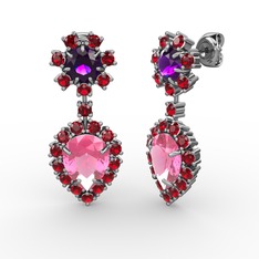 Pembe kuvars, garnet ve ametist 925 ayar gümüş küpe