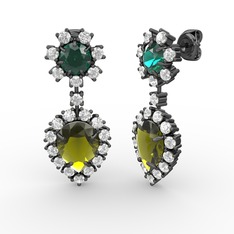 Seranta Damla Küpe - Peridot, pırlanta ve yeşil kuvars 925 ayar siyah rodyum kaplama gümüş küpe (0.792 karat) #vhsuoh