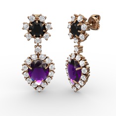 Seranta Damla Küpe - Ametist, swarovski ve siyah zirkon 925 ayar rose altın kaplama gümüş küpe #vjpqi3