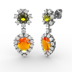 Seranta Damla Küpe - Sitrin, beyaz zirkon ve peridot 8 ayar beyaz altın küpe #vlnxis