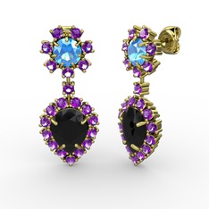 Seranta Damla Küpe - Siyah zirkon, ametist ve akuamarin 8 ayar altın küpe #vq2zk5