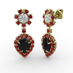 Seranta Damla Küpe - Siyah zirkon, garnet ve beyaz zirkon 8 ayar altın küpe #vtxunl