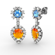 Seranta Damla Küpe - Sitrin, swarovski ve akuamarin 14 ayar beyaz altın küpe #vz04un