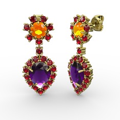 Seranta Damla Küpe - Ametist, garnet ve sitrin 8 ayar altın küpe #vzy5c9