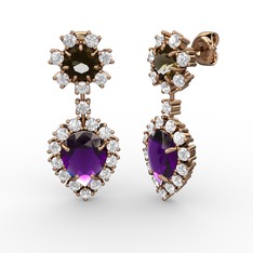 Seranta Damla Küpe - Ametist, swarovski ve dumanlı kuvars 14 ayar rose altın küpe #wa55bl