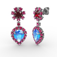 Akuamarin, rodolit garnet ve garnet 8 ayar beyaz altın küpe