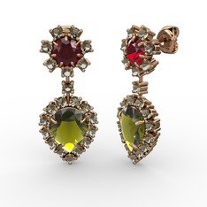 Seranta Damla Küpe - Peridot, dumanlı kuvars ve garnet 8 ayar rose altın küpe #whueji