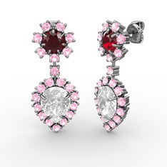 Seranta Damla Küpe - Swarovski, pembe kuvars ve garnet 8 ayar beyaz altın küpe #wl6mpu
