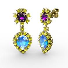 Seranta Damla Küpe - Akuamarin, peridot ve ametist 18 ayar altın küpe #wsorqd