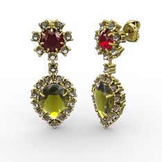 Seranta Damla Küpe - Peridot, dumanlı kuvars ve garnet 14 ayar altın küpe #wtz3xh