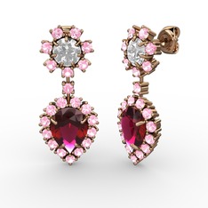 Seranta Damla Küpe - Rodolit garnet, pembe kuvars ve beyaz zirkon 18 ayar rose altın küpe #x4znbx