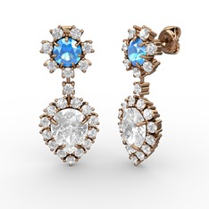 Seranta Damla Küpe - Beyaz zirkon, swarovski ve akuamarin 14 ayar rose altın küpe #xazztr