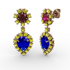 Seranta Damla Küpe - Lab safir, peridot ve rodolit garnet 14 ayar rose altın küpe #xlh1gj