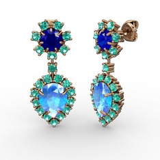 Seranta Damla Küpe - Akuamarin, yeşil kuvars ve lab safir 925 ayar rose altın kaplama gümüş küpe #xmli65