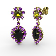 Siyah zirkon, ametist ve peridot 925 ayar altın kaplama gümüş küpe