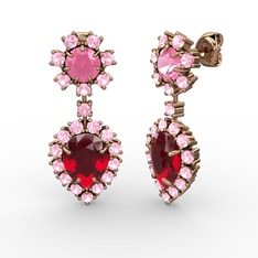Seranta Damla Küpe - Garnet ve pembe kuvars 18 ayar rose altın küpe #xqbdtn
