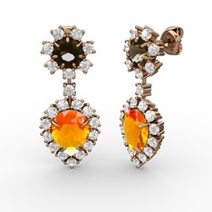 Sitrin, swarovski ve dumanlı kuvars 925 ayar rose altın kaplama gümüş küpe