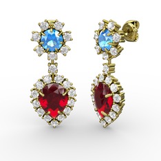 Seranta Damla Küpe - Garnet, pırlanta ve akuamarin 925 ayar altın kaplama gümüş küpe (0.792 karat) #xvhrz0