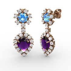 Seranta Damla Küpe - Ametist, pırlanta ve akuamarin 14 ayar rose altın küpe (0.792 karat) #y1upjx