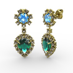 Seranta Damla Küpe - Yeşil kuvars, dumanlı kuvars ve akuamarin 18 ayar altın küpe #y3fhi1