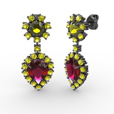 Seranta Damla Küpe - Rodolit garnet ve peridot 925 ayar siyah rodyum kaplama gümüş küpe #y4094r