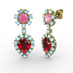 Seranta Damla Küpe - Garnet, akuamarin ve pembe kuvars 8 ayar altın küpe #ycoeh7