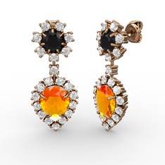 Seranta Damla Küpe - Sitrin, swarovski ve siyah zirkon 14 ayar rose altın küpe #yeuoz3