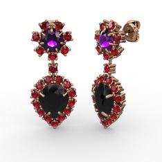 Seranta Damla Küpe - Siyah zirkon, garnet ve ametist 18 ayar rose altın küpe #yfoiwu