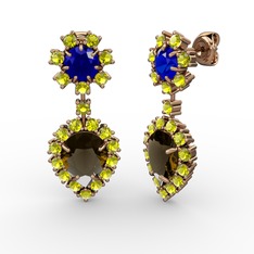 Seranta Damla Küpe - Dumanlı kuvars, peridot ve lab safir 8 ayar rose altın küpe #yn8nq1