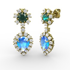Seranta Damla Küpe - Akuamarin, swarovski ve yeşil kuvars 8 ayar altın küpe #z056om
