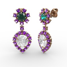 Swarovski, ametist ve yeşil kuvars 8 ayar rose altın küpe