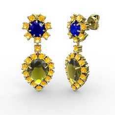 Peridot, sitrin ve lab safir 925 ayar altın kaplama gümüş küpe