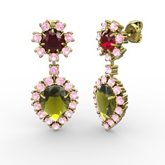 Seranta Damla Küpe - Peridot, pembe kuvars ve garnet 14 ayar altın küpe #zg6gip