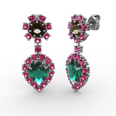 Seranta Damla Küpe - Yeşil kuvars, rodolit garnet ve dumanlı kuvars 18 ayar beyaz altın küpe #zg8kfm