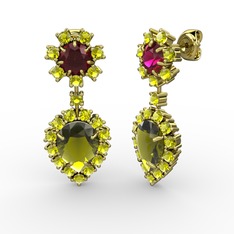 Seranta Damla Küpe - Peridot ve rodolit garnet 8 ayar altın küpe #zgnc6c