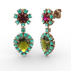 Seranta Damla Küpe - Peridot, yeşil kuvars ve rodolit garnet 925 ayar rose altın kaplama gümüş küpe #zi71ij