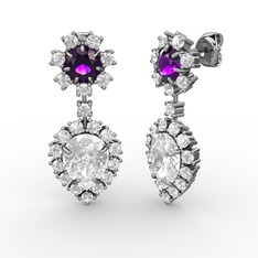 Seranta Damla Küpe - Swarovski ve ametist 18 ayar beyaz altın küpe #zojyz6