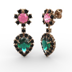 Seranta Damla Küpe - Yeşil kuvars, siyah zirkon ve pembe kuvars 14 ayar rose altın küpe #zqhq7y