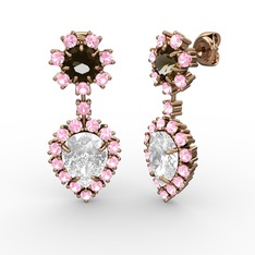 Seranta Damla Küpe - Swarovski, pembe kuvars ve dumanlı kuvars 8 ayar rose altın küpe #zu61eu