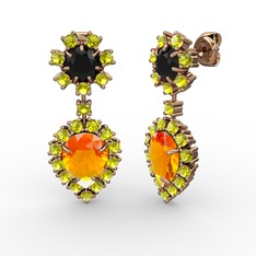 Sitrin, peridot ve siyah zirkon 14 ayar rose altın küpe