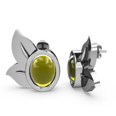 Peridot 14 ayar beyaz altın küpe