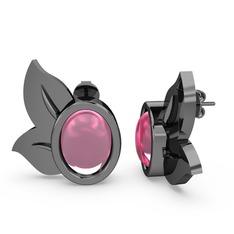 Pembe kuvars 925 ayar siyah rodyum kaplama gümüş küpe