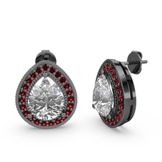 Esinti Küpe - Beyaz zirkon ve garnet 925 ayar siyah rodyum kaplama gümüş küpe #10j94j8