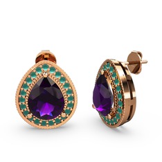 Ametist ve kök zümrüt 18 ayar rose altın küpe