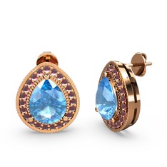 Esinti Küpe - Akuamarin ve kök yakut 14 ayar rose altın küpe #113bh7n