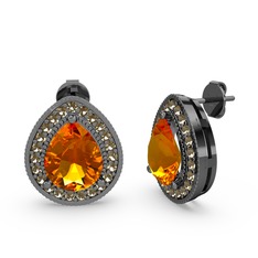 Esinti Küpe - Sitrin ve dumanlı kuvars 925 ayar siyah rodyum kaplama gümüş küpe #11hwse3