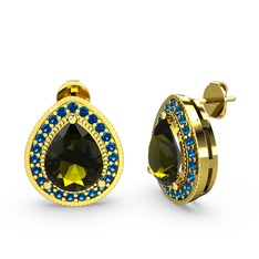 Peridot ve lab safir 8 ayar altın küpe